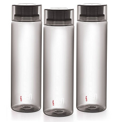 Cello H2O Unbreakable Plastic Bottle , 1 L, Set of 3, Black