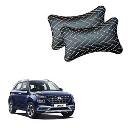 AdroitZ Black Universal Neck Rest Pillow Faux Leather Material in Zig-Zag Design for All Cars_355