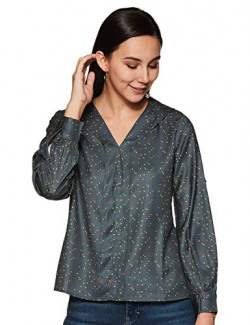 Amazon Brand - Symbol Women's Polka dot Regular Blouse (SYMSS20TP017_Grey Dots1 Medium)