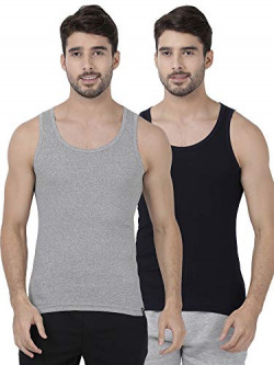 one8 by Virat Kohli Men's Regular Solid Vest (Pack of 2) (112C_Grey Mel/Navy_XL)
