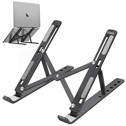 Tizum Z100- Fully Foldable Laptop Stand Riser, 6 Level Height & Angle Adjustment, 2X Stronger M-Shape Aluminum Structure, Silicone Pads, Air Ventilation for Cooling, for Laptops, Tablets, Macbook Size Upto 15.6-Inches (Grey)