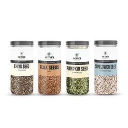 SETHJI Raw Seeds for Eating (Chia, Flax, Pumpkin, Sunflower) | Diet Snacks - (100gm * 4 Jar) (Super Saver Combo)