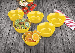 Tedemel Plastic Microwave Safe, Eco Friendly Virgin Food Grade Plastic, Freezer Safe, 6 Pieces Set Mixing Bowl Style: No 3 350ml - Colour Yellow