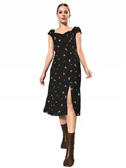 RARE Women's Grepe A-Line Standard Length Casual Dress (EP7048_Black_L)