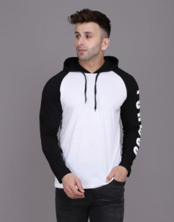 Leana Solid Men Hooded Neck White, Black T-Shirt