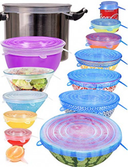 longzon [14pcs] Silicone Stretch Lids (Include 2 Exclusive XXL Size up to 12'), Reusable Durable Food Storage Covers for Bowls, Fit Different Sizes & Shapes of Container, Dishwasher & Freezer Safe