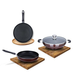 SPRINGWAY - Brand of Happiness Induction Base Non-Stick Aluminium Cookware Set, 4-Pieces (Maroon)