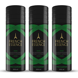 FRENCH ESSENCE Recharge Deodorant Body Spray For Men & Women 200 ML, Long Lasting Unisex Perfume | Perfect For Everyday Use (Pack of 3)