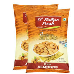 D'Nature Fresh 100% Natural Premium California Almonds Value Pack Pouch | Premium Badam Giri | High in Fiber & Boost Immunity | Real Nuts | Whole Natural Badam (400g (Pack of 2-200g Each))
