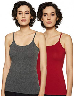 Amazon Brand - Symbol Women's Slim Vest (Pack of 2) (SYMSS19TS003_Red & Charcoal Melange M)