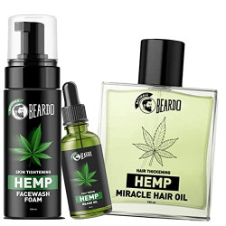 Beardo Hemp Beard & Hair Care With Face Wash Combo (Hemp Beard Oil 30 ml, Hemp Miracle Hair Oil100 ml & Hemp Foam Facewash 100ml) Pack Of 3