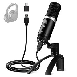 USB Microphone, FFUNX Computer Cardioid Condenser PC Gaming Mic with Tripod Stand & Pop Filter for Streaming, Podcasting, Vocal Recording, Compatible with Laptop&PC&Andriod Mobile (Black)