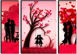 SAF Set of 3 Valentine Couple UV Textured Home Decorative Item Self Adeshive Painting 18 Inch X 12 Inch, multicolor SANFJM06