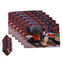 Kuber Industries Fruit Design PVC 6 Piece Dining Table Placemat Set with Tea Coasters - Multicolour