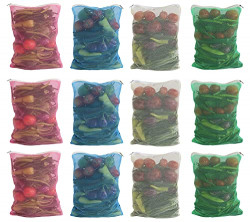 Freshwind Multi-Purpose Vegetables Fruits Mesh Fridge Storage Washable Zip Bags (Pack of 12)