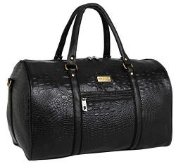 Fur Jaden Black Textured Leatherette Stylish & Spacious Weekender Duffle Bag for Travel