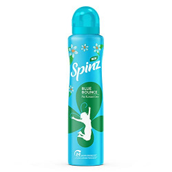 SpinZ Blue Bounce Perfumed Aerosol Deo For Women, With Fresh Tuberose Fragrance For Long Lasting Freshness And 24 Hours Protection From Odour Causing Bacteria, 200Ml
