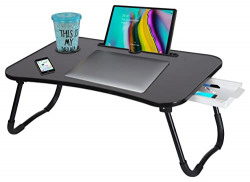 Callas Multi-Purpose Office Laptop Table Desk Organiser/Study Table/Bed Table/Foldable and Portable Wooden Desk Organiser (WA-27-Full Black-Office)