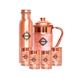 MBS Copper Glass, Jug And Bottle - 6 Pieces, Brown, 300 ml, 1500 ml, 1000 ml