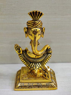 GiftNagri Gold Plated Handicraft Lord Ganesha Idol Ganesh Ji Ki Murti Hindu God Idols for Decoration in Home Temple Mandir Office Shop Counter Decorative Showpiece Marriage Wedding Gift
