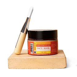MensXP Mud Vitamin Boost Yellow Clay Face Mask/Pack With Hyaluronic Acid & Vitamin C For Radiant Glowing Skin - 50 gm, with Applicator Brush