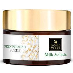 Good Vibes Milk & Oats Skin Firming Face Scrub, 50 g | Smoothening, Moisturizing, Softening, Anti Ageing Skin Exfoliant For All Skin Types | Vegan, No Parabens, Sulphates, Mineral Oil