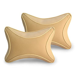 Kingsway Bone Shape Neck Rest Car Cushion for Fiat Abarth Punto, Model Year : 2005 - 2019, Material: Polyfill, Color : Beige, Set of 2 Piece