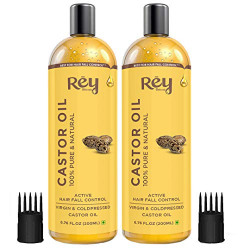 Rey Naturals Cold-Pressed, 100% Pure Castor Oil - Moisturizing & Healing, for Skin, Hair Care, Eyelashes (400ml) - (200ml x 2)