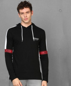 METRONAUT Solid Men Hooded Neck Black T-Shirt