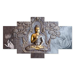 Saumic Craft Set of Five Gautam Buddha Wall Painting with Frame for Home Decoration ( 75 X 43 CM,Multicolor)
