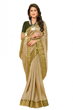 A K GOOD Women's Banarasi Chiffon Printed Silk Saree With Blouse Piece (cream)