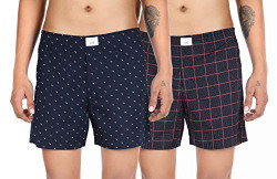 Diverse Men's Slim Printed Boxer Shorts (DCMBS01SC09L34-240_Navy, White_L)