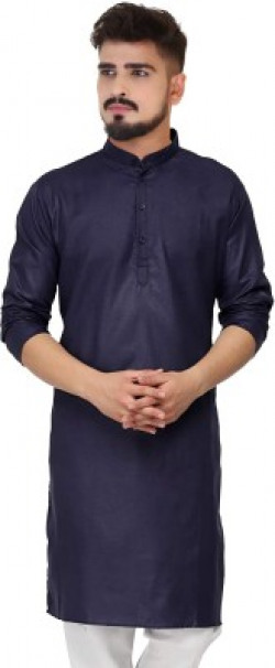 RIVER VIEW CREATION Men Solid Straight Kurta(Dark Blue)