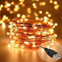 Copper String LED light 10 MTR 100 LED USB Operated Decorative Lights 100 LEDs 10 m Yellow Rice Lights(Pack of 1)