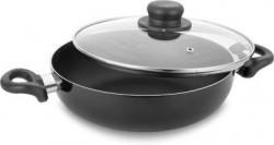 Classic Essentials Induction Base COOKWARE DEEP KADHAI with Glass Lid 2.3 Ltr. Kadhai 22 cm diameter with Lid 2.3 L capacity(Aluminium, Non-stick, Induction Bottom)