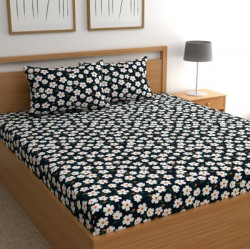 CHHAVI INDIA 120 TC Microfiber Double Printed Flat Bedsheet(Pack of 1, Blue & Green)