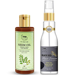 TNW-THE NATURAL WASH Dandruff Care Combo of Cold Pressed Neem Oil and Black Seed Hair Serum (All Natural, Chemical-free)