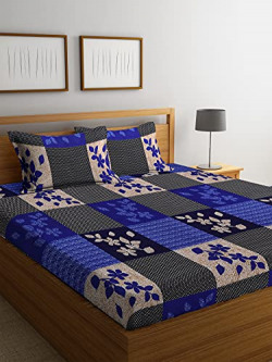 Fashion String 144 TC Microfibre Double Bedsheet with 2 King Size Pillow Covers (Blue)