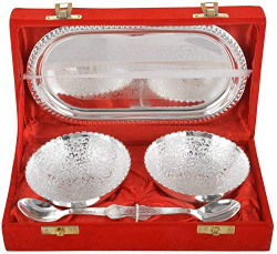 R Ayurveda Copper Brass Modern Bowl Set 3 Inch 5 Pieces Silver
