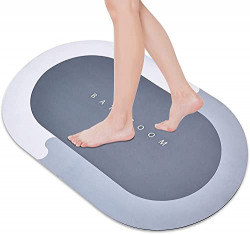 Skyup Quick Dry Anti Slip Rubber Bathroom/ Shower/ Bath/ Floor/ Door/ Kitchen Mat Rugs Washable Water Absorbent Soak Carpet for Home & Kitchen (Oval, 60x40 cm) (Bathroom-D)