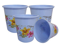 Kuber Industries Floral 4 Piece Plastic Dustbin Set, 10 litres, Blue (CTKTC1879)