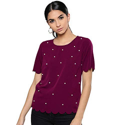 Harpa Women Round Neck Solid Wine Top (GR5724_Wine-Small)