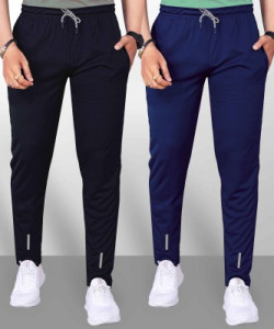 QFABRIX Solid Men Black, Blue Track Pants