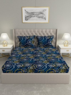 Raymond Home 125 TC Microfiber Double Geometric Flat Bedsheet(Pack of 1, Blue)