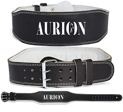 Aurion Genuine Leather Weight Lifting Belt Body Fitness Gym Back Support Power Lifting Belt (Medium), Black