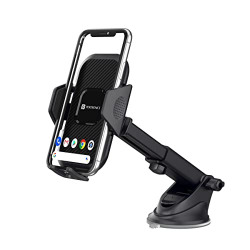 Portronics Clamp M Car Mobile Holder with 360 Rotational, Strong Suction Cup, One Click Release Button Compatible with 4 to 6 inch Devices(Black)