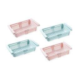 Suzec Expandable Adjustable Fridge Storage Basket Under Shelf Fridge Organiser Rack Space Saver Refrigerator Sliding Drawers - Unbreakable, Random Colours (Multicolor) (Sliding,1)