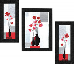 SAF Set of 3 Flower Floral UV Coated Home Decorative Gift Item Frame Painting 13.5 inch X 22.5 inch SANFS62-Multicolour