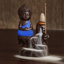 ARTIHC BLUE BUDDHA 11.5 * 7.5 cm with 50+ colorful Backflow Incense cones, Polyresin Statue, Scented cones with Smoke Fountain effect, Polyresin statue for Home Decor, Festive Decoration & Gifting etc.