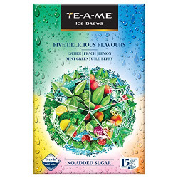 TE-A-ME Assorted Ice Infusion Tea, 5 Delicious Flavour (Mint Green, Lychee, Wild Berry, Peach and Lemon), 15 Pyramid Infusion Tea Bags | Ice Brews | Cold Brew | Iced Tea